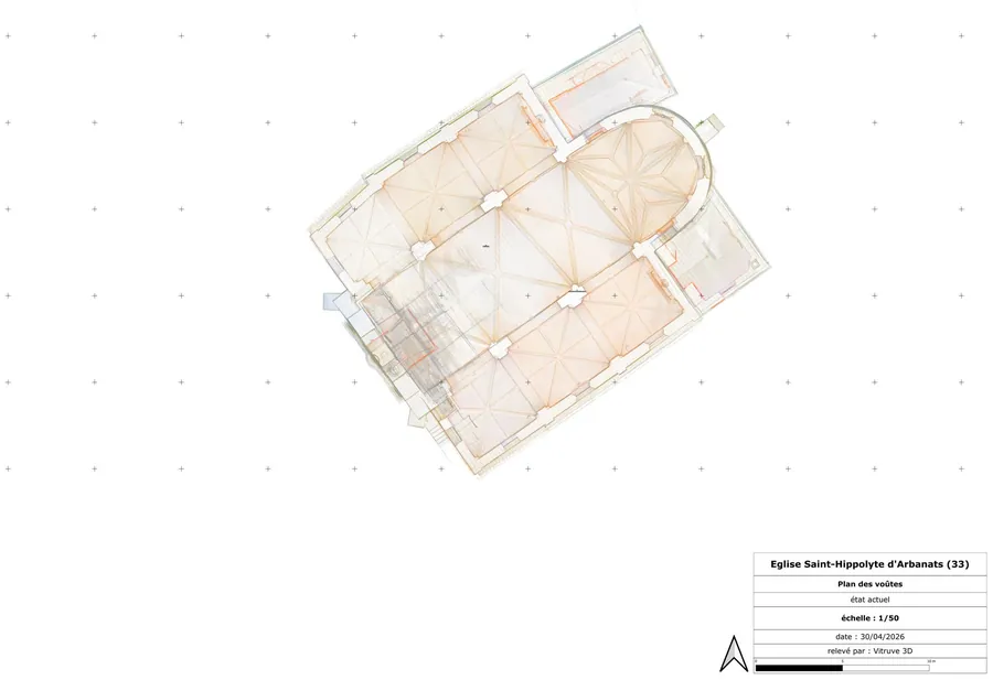 Plan de l'eglise d'Arbanats, releve Vitruve 3D