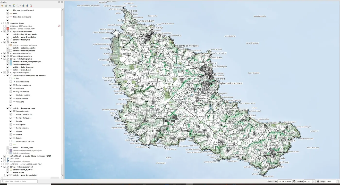 Projet QGIS structure, couches et symbologie, Belle-Ile-en-Mer (56)