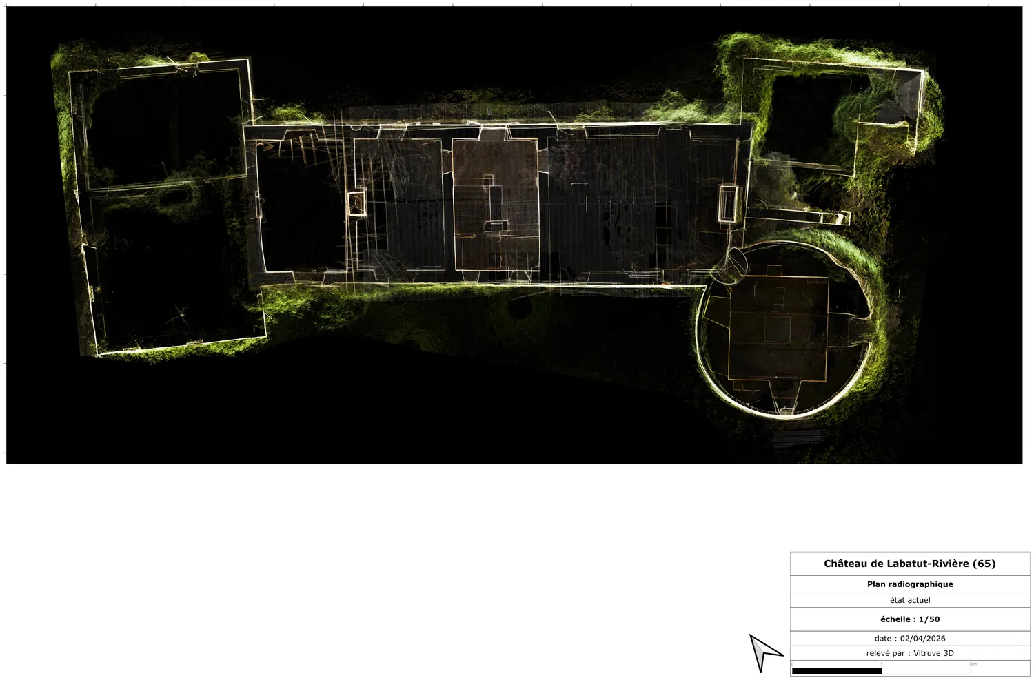 Plan radiographique du chateau de Labatut-Riviere issu du nuage de points