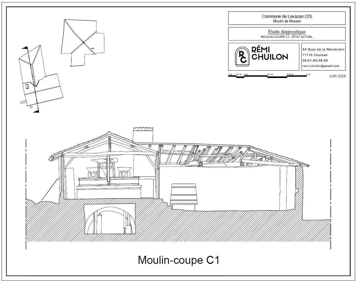 Coupe C1 du moulin de Musset dessinee d'apres le releve 3D