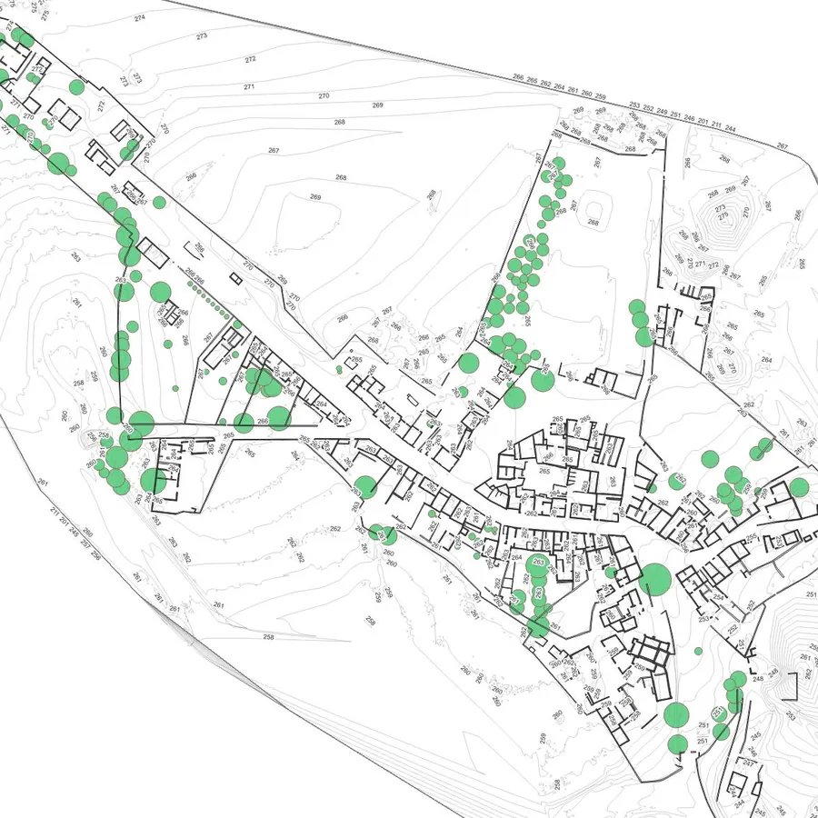 Plan du village dans un SIG