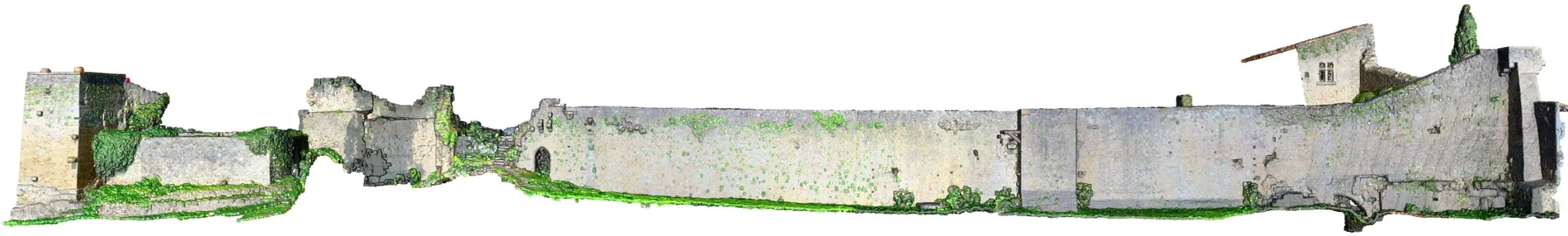 Orthophotographie deroulee d un grand lineaire de l enceinte urbaine de Rions